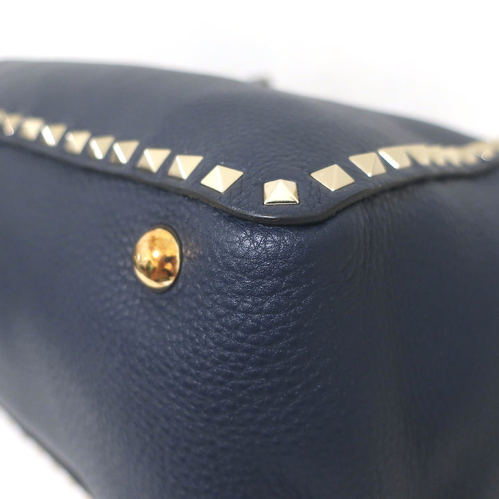 Valentino Medium Rockstud Tote Navy Grained Leather Crossbody Bag