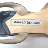 Manolo Blahnik Carolyne 50 Kitten Heel Slingback Pumps Dark Navy Leather Size 37