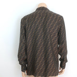 Fendi Zucca FF Logo Print Silk Satin Shirt Brown Size 41