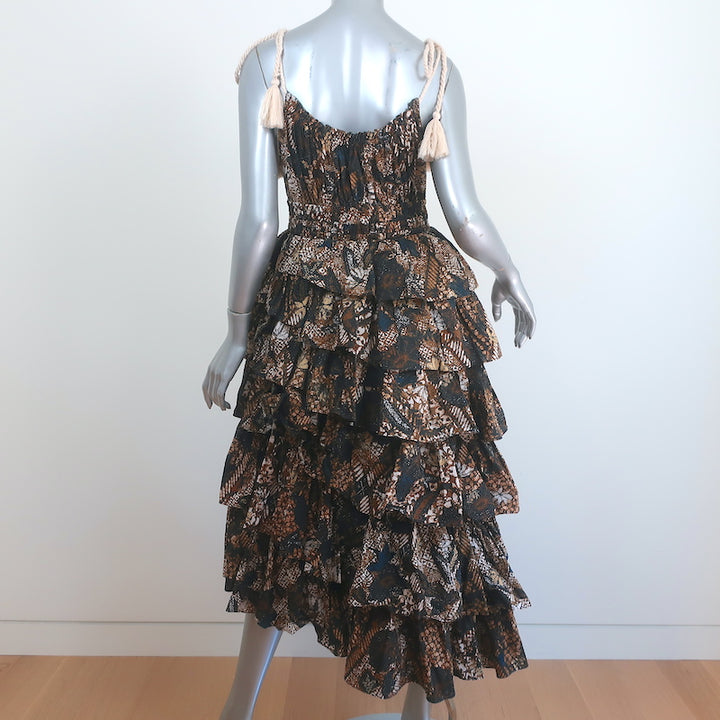 Ulla Johnson Asymmetric Tiered Midi Dress Estela Printed Cotton Size 8