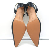 Manolo Blahnik Carolyne 50 Kitten Heel Slingback Pumps Dark Navy Leather Size 37