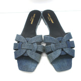Saint Laurent Denim Tribute Flat Sandals Blue Size 39 Open Toe Mules