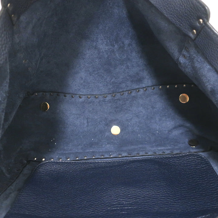 Valentino Medium Rockstud Tote Navy Grained Leather Crossbody Bag