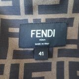 Fendi Zucca FF Logo Print Silk Satin Shirt Brown Size 41