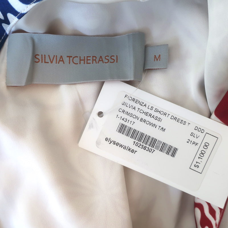 Silvia Tcherassi Fiorenza Mini Dress Tile Print Stretch Satin Size Medium NEW