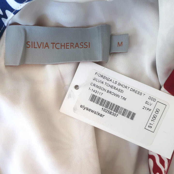 Silvia Tcherassi Fiorenza Mini Dress Tile Print Stretch Satin Size Medium NEW