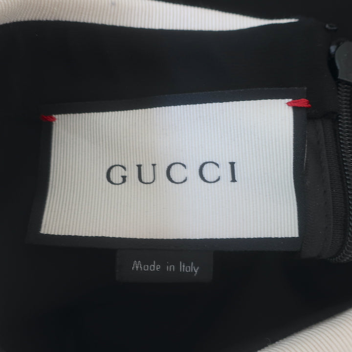 Gucci Contrast-Trim Long Sleeve Shift Dress Black Stretch Jersey Size Large