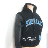 Supreme King Leather-Sleeve Hooded Varsity Jacket Black Size Medium