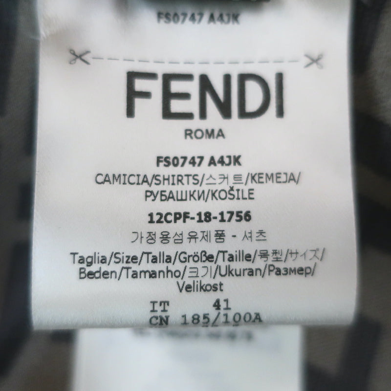 Fendi Zucca FF Logo Print Silk Satin Shirt Brown Size 41