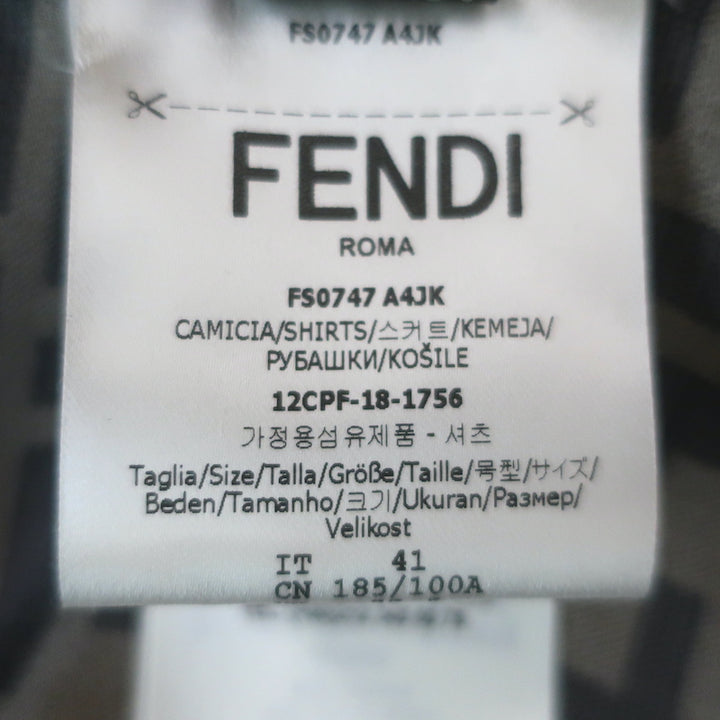Fendi Zucca FF Logo Print Silk Satin Shirt Brown Size 41