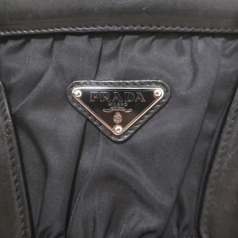 Prada Tessuto Gaufre Braided Strap Large Shoulder Bag Black Leather-Trim Nylon