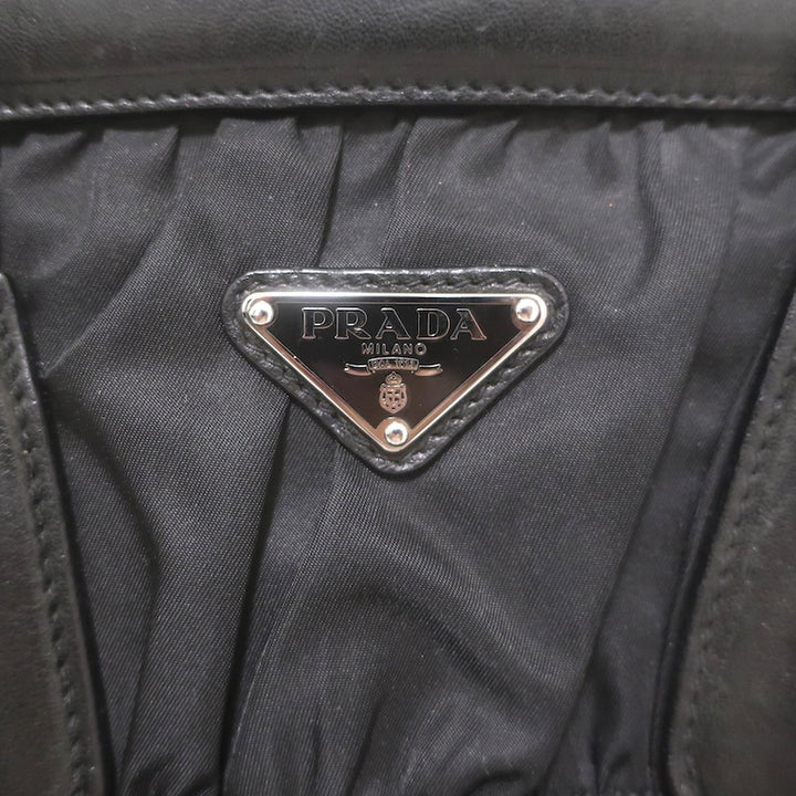 Prada Tessuto Gaufre Braided Strap Large Shoulder Bag Black Leather-Trim Nylon