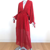 MISA Split-Sleeve Maxi Dress Andra Red Floral Print Chiffon Size Large NEW