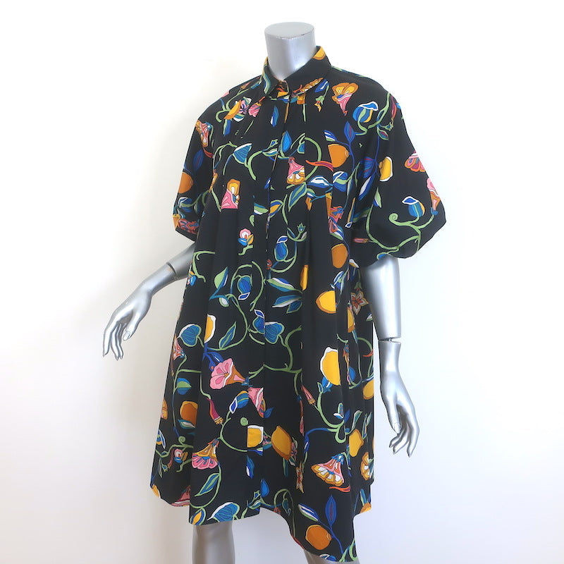 La DoubleJ Sunburst Pleated Shirt Dress Black Borboni Print Poplin Size Small