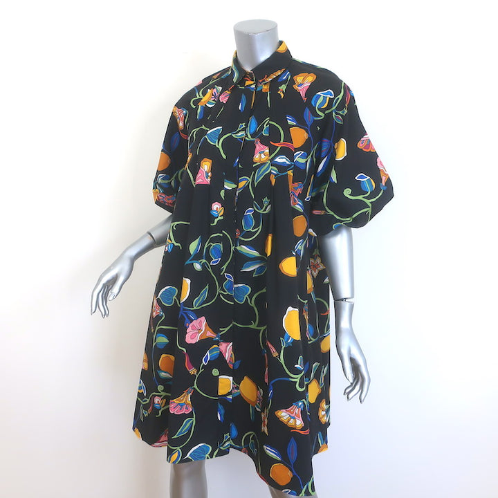 La DoubleJ Sunburst Pleated Shirt Dress Black Borboni Print Poplin Size Small