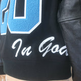 Supreme King Leather-Sleeve Hooded Varsity Jacket Black Size Medium