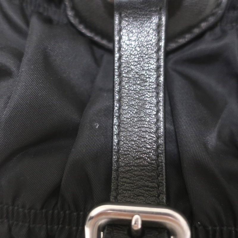 Prada Tessuto Gaufre Braided Strap Large Shoulder Bag Black Leather-Trim Nylon