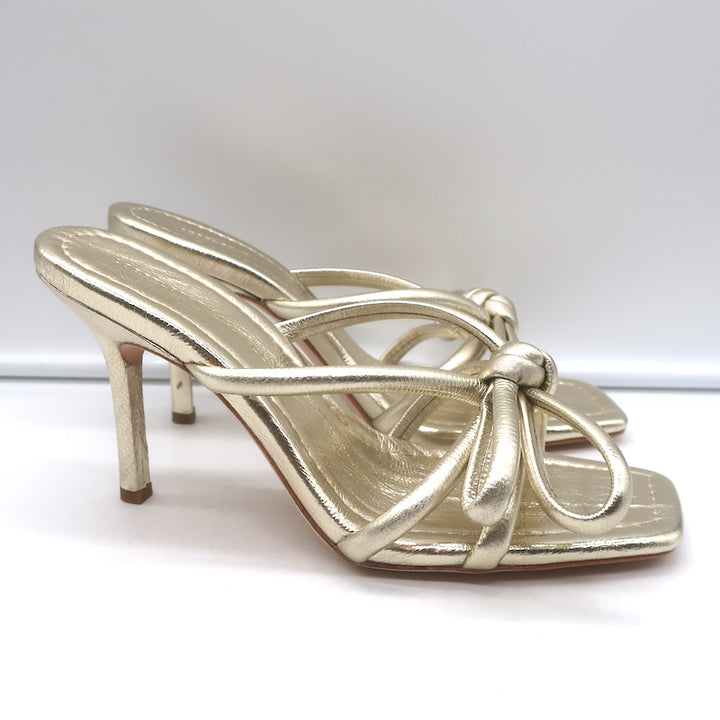 Loeffler Randall Margi Bow Sandals Gold Metallic Leather Size 9 NEW