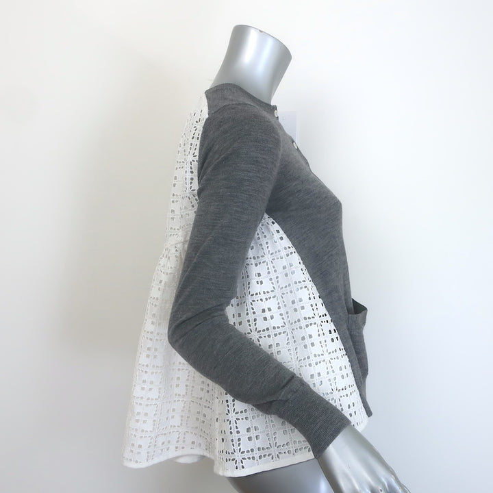 Sacai Luck Heart Lace-Back Cardigan Gray Wool Size 1