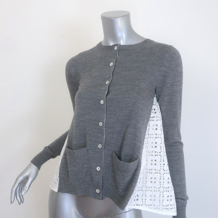 Sacai Luck Heart Lace-Back Cardigan Gray Wool Size 1