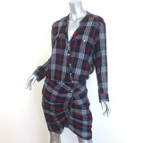 Veronica Beard Emory Ruched Mini Shirt Dress Navy Plaid Cotton-Blend Size 10 NEW