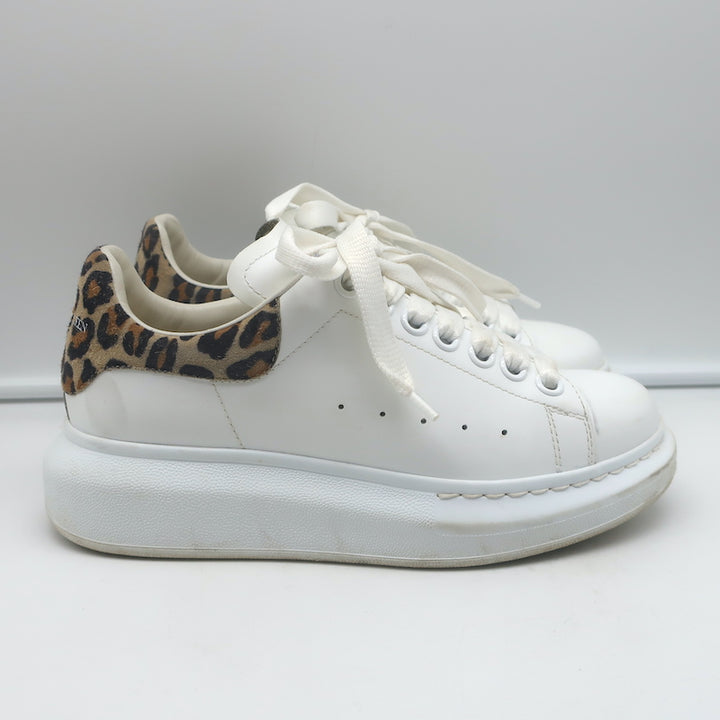 Alexander McQueen Oversized Sneakers White Leather &amp; Leopard Suede Size 36