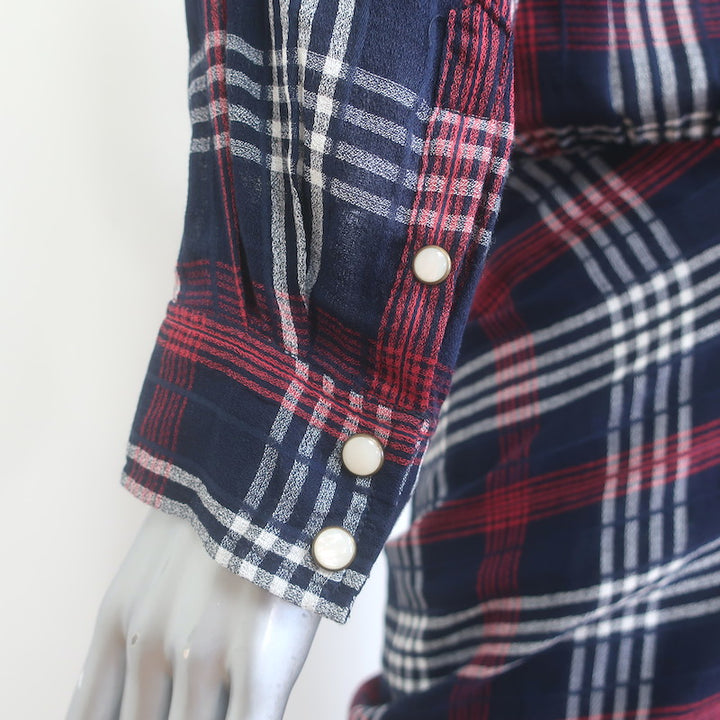 Veronica Beard Emory Ruched Mini Shirt Dress Navy Plaid Cotton-Blend Size 10 NEW