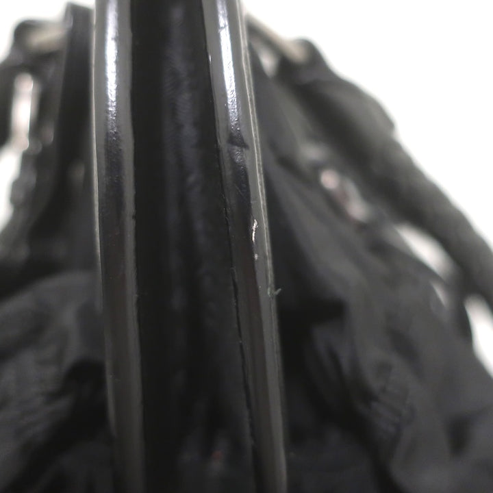 Prada Tessuto Gaufre Braided Strap Large Shoulder Bag Black Leather-Trim Nylon