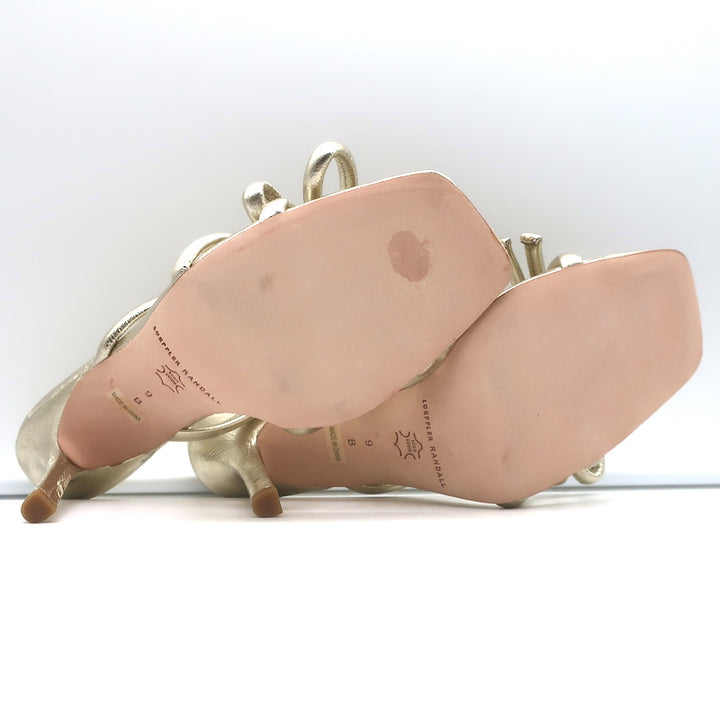 Loeffler Randall Margi Bow Sandals Gold Metallic Leather Size 9 NEW