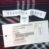 Veronica Beard Emory Ruched Mini Shirt Dress Navy Plaid Cotton-Blend Size 10 NEW