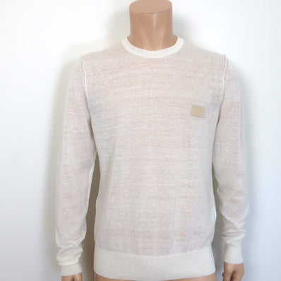 Dolce & Gabbana Branded Tag Linen Pullover Sweater Cream Size 46