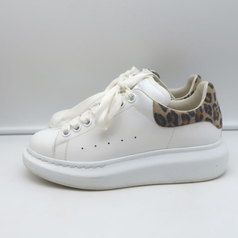 Alexander McQueen Oversized Sneakers White Leather &amp; Leopard Suede Size 36