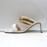 Veronica Beard Meena Metal-Strap Mules Cream Leather Size 8 Open Toe Sandals