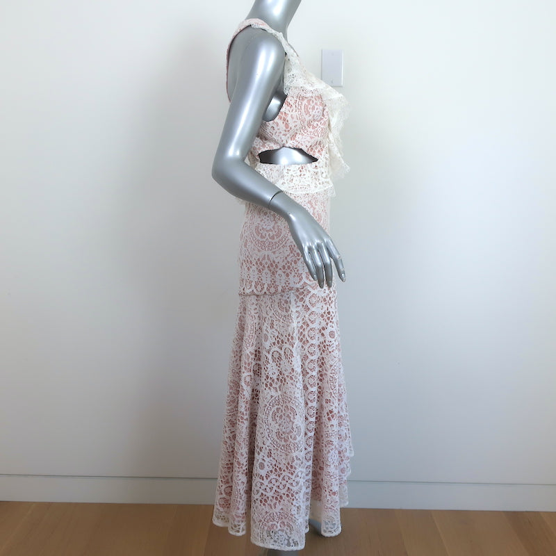 Alexis Cutout Midi Dress Aldridge Ivory Ruffled Lace Size Medium