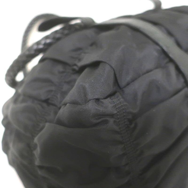 Prada Tessuto Gaufre Braided Strap Large Shoulder Bag Black Leather-Trim Nylon