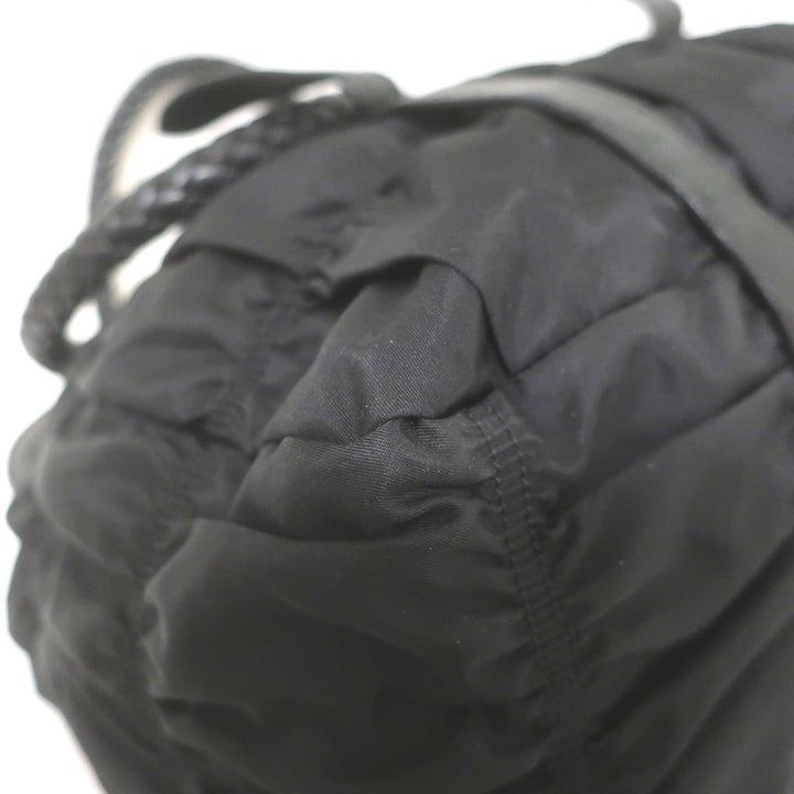 Prada Tessuto Gaufre Braided Strap Large Shoulder Bag Black Leather-Trim Nylon