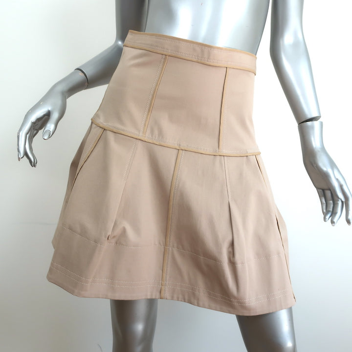 Zac Posen Collared Shirt &amp; Mini Skirt Set Beige Stretch Cotton Size 6/8
