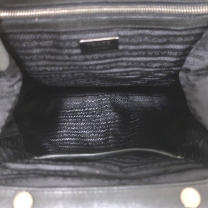 Prada Tessuto Gaufre Braided Strap Large Shoulder Bag Black Leather-Trim Nylon
