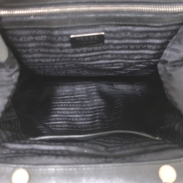 Prada Tessuto Gaufre Braided Strap Large Shoulder Bag Black Leather-Trim Nylon