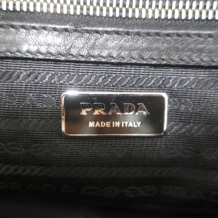 Prada Tessuto Gaufre Braided Strap Large Shoulder Bag Black Leather-Trim Nylon