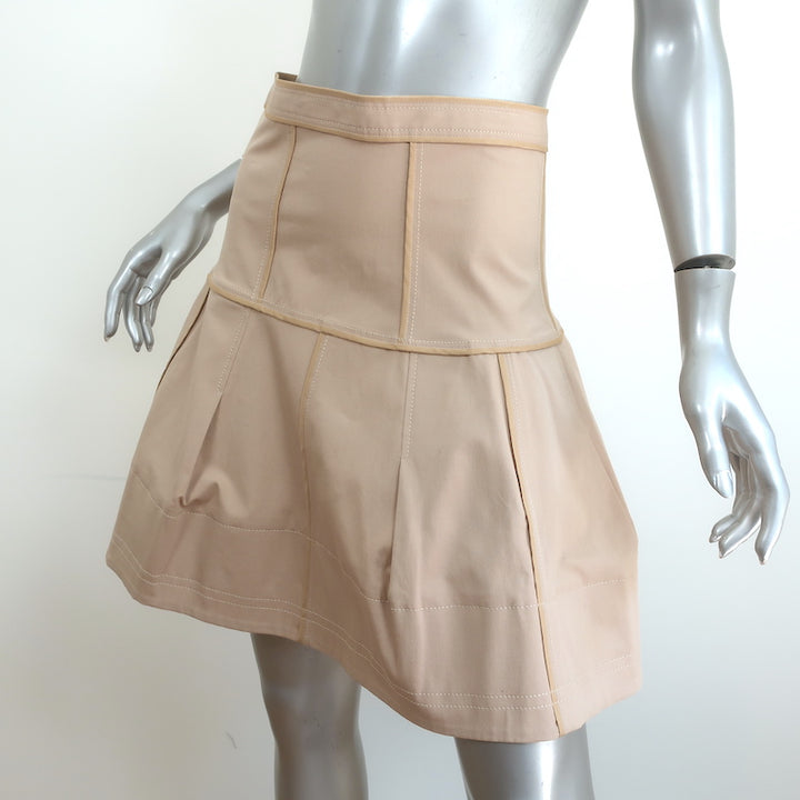 Zac Posen Collared Shirt &amp; Mini Skirt Set Beige Stretch Cotton Size 6/8