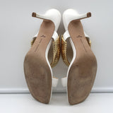 Veronica Beard Meena Metal-Strap Mules Cream Leather Size 8 Open Toe Sandals