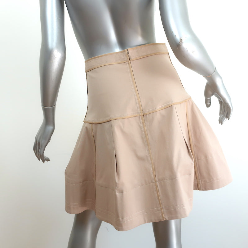 Zac Posen Collared Shirt &amp; Mini Skirt Set Beige Stretch Cotton Size 6/8