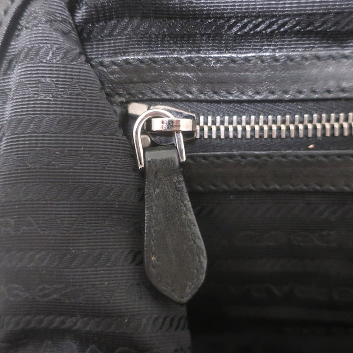 Prada Tessuto Gaufre Braided Strap Large Shoulder Bag Black Leather-Trim Nylon