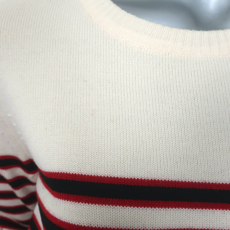 Saint Laurent Buttoned-Shoulder Striped Sweater Cream &amp; Red Wool Size Medium