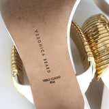 Veronica Beard Meena Metal-Strap Mules Cream Leather Size 8 Open Toe Sandals