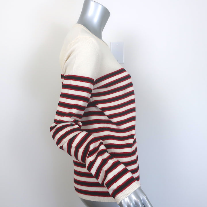 Saint Laurent Buttoned-Shoulder Striped Sweater Cream &amp; Red Wool Size Medium
