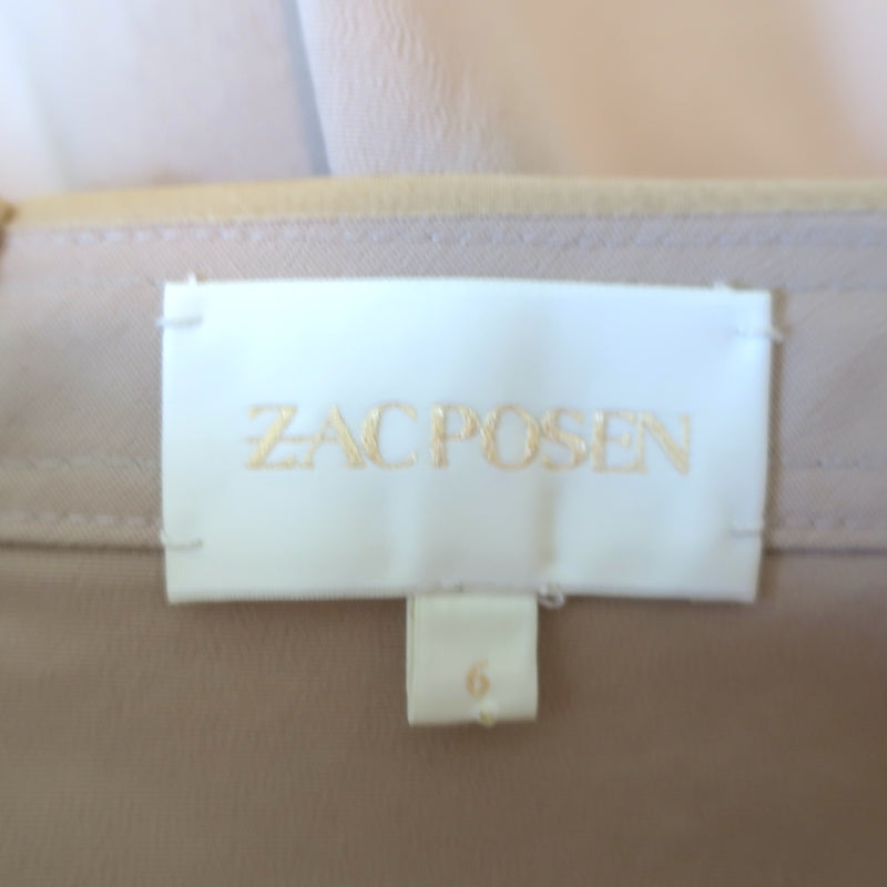 Zac Posen Collared Shirt &amp; Mini Skirt Set Beige Stretch Cotton Size 6/8