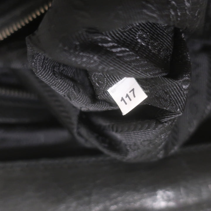 Prada Tessuto Gaufre Braided Strap Large Shoulder Bag Black Leather-Trim Nylon