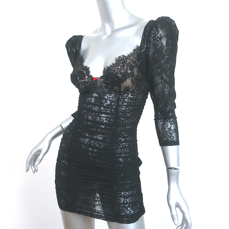 For Love &amp; Lemons Ruched Lace Bustier Mini Dress Black Sz Extra Extra Small NEW